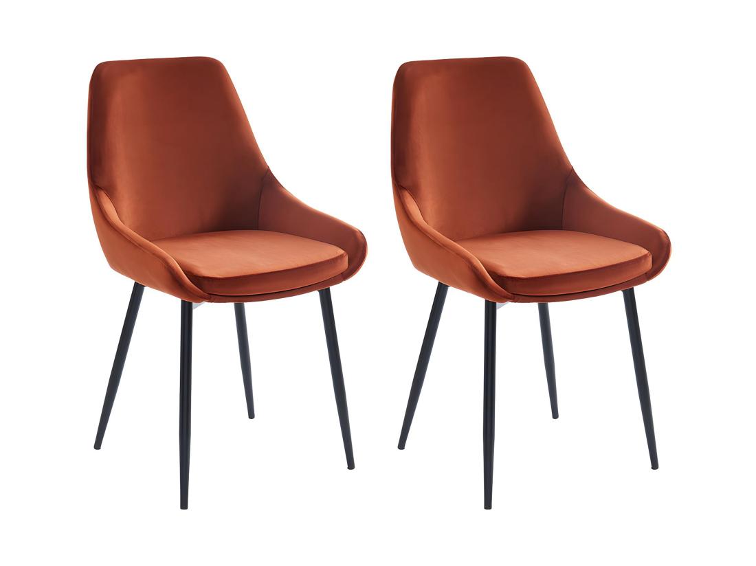 Vente Unique Lot De 2 Chaises - Velours Et Métal Noir - Terracotta - MASURIE
