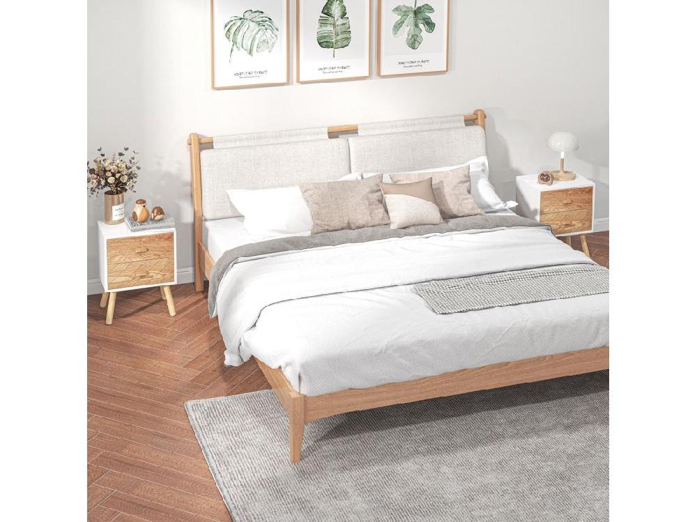 Vente Unique Lot De 2 Chevets Tables De Nuit Design Scandinave - Total 4 Tiroirs - Bois Pin MDF Blanc Hêtre Motif Graphique