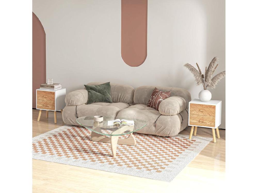 vente unique Lot de 2 chevets tables de nuit design scandinave - total 4 tiroirs - bois pin MDF blanc hêtre motif graphique