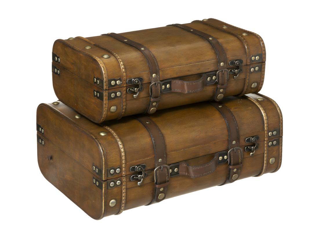 Vente Unique Lot De 2 Coffres De Rangement Cantines Rétro En Bois