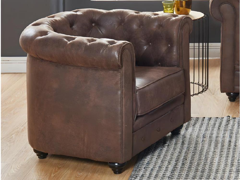 Vente Unique Lot De 2 Fauteuils CHESTERFIELD En Microfibre Aspect Cuir Vieilli