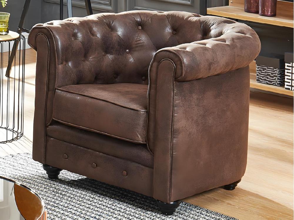 Vente Unique Lot De 2 Fauteuils CHESTERFIELD En Microfibre Aspect Cuir Vieilli