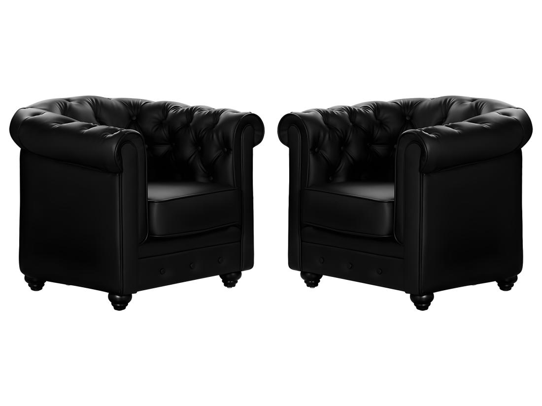 vente unique Lot de 2 Fauteuils CHESTERFIELD - Simili Noir