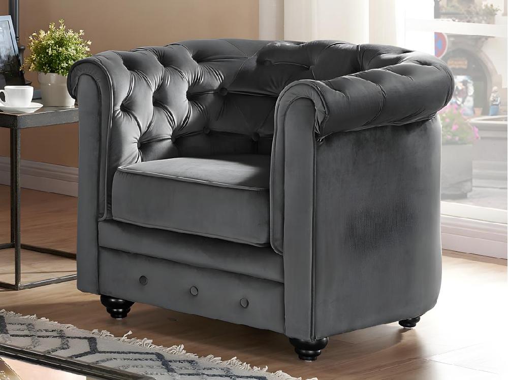 Vente Unique Lot De 2 Fauteuils CHESTERFIELD - Velours Anthracite