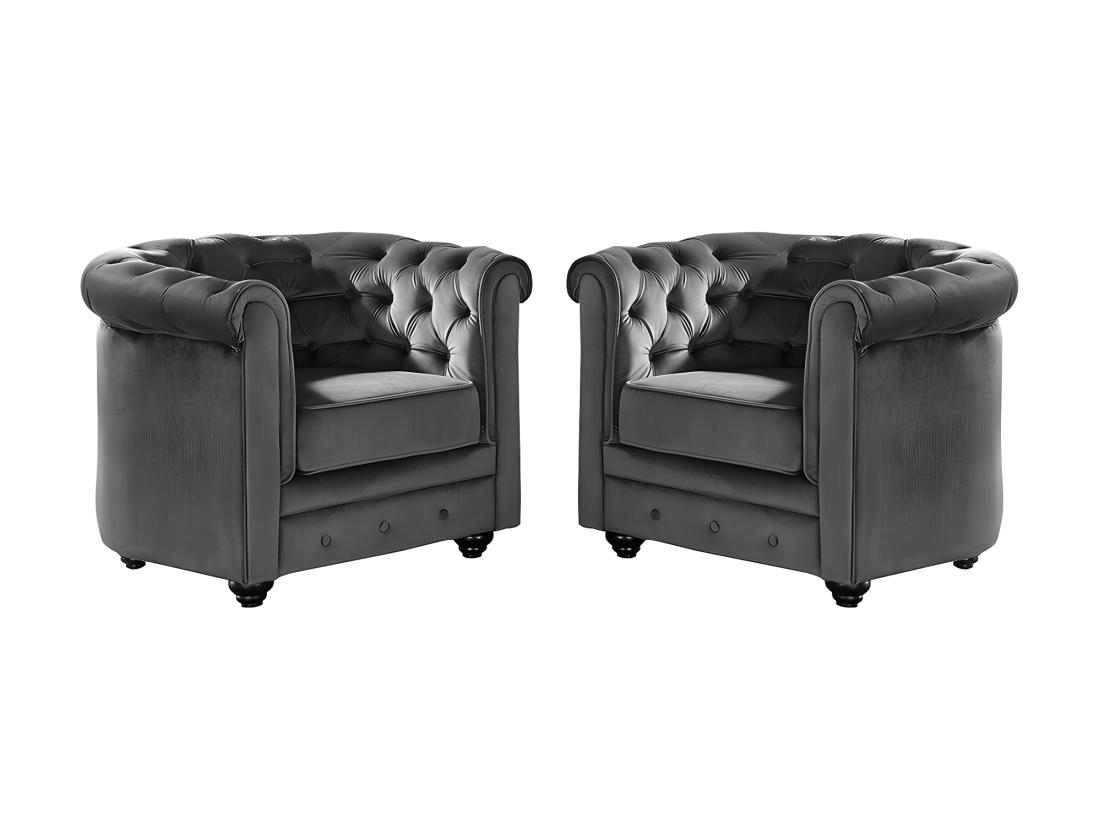 vente unique Lot de 2 Fauteuils CHESTERFIELD - Velours anthracite