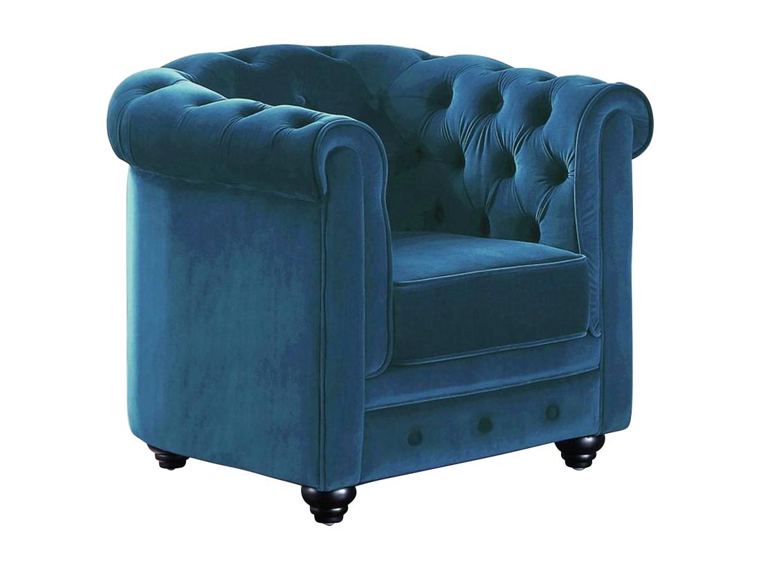Vente Unique Lot De 2 Fauteuils CHESTERFIELD - Velours Bleu Canard