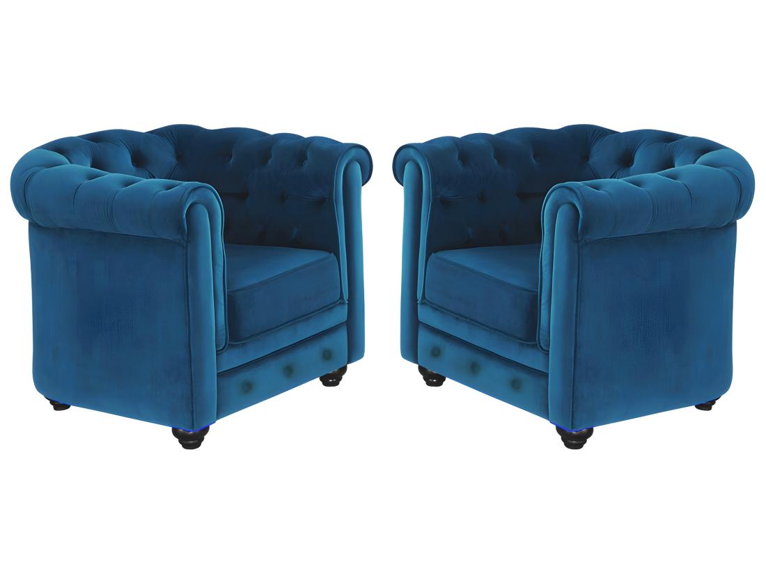 vente unique Lot de 2 Fauteuils CHESTERFIELD - Velours bleu canard