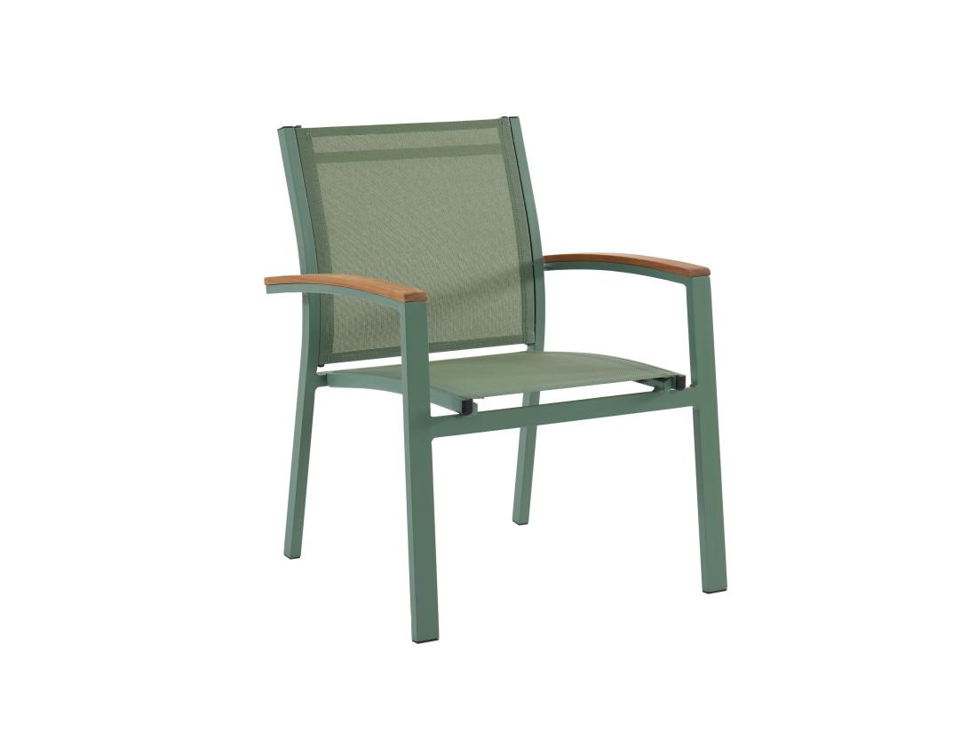 Vente Unique Lot De 2 Fauteuils De Jardin Empilables En Aluminium Et Textilène - Vert Amande Et Accoudoirs Acacia - TAIPIVAI De MYLIA