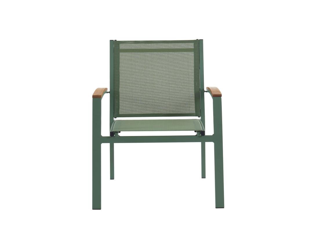 Vente Unique Lot De 2 Fauteuils De Jardin Empilables En Aluminium Et Textilène - Vert Amande Et Accoudoirs Acacia - TAIPIVAI De MYLIA