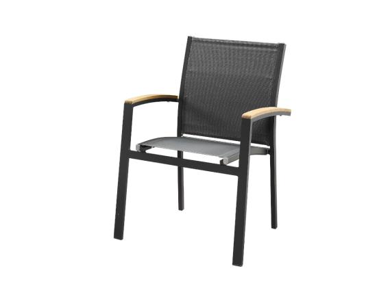Vente Unique Lot De 2 Fauteuils De Jardin Empilables En Aluminium Et Textilène - Anthracite Et Accoudoirs Acacia - TAIPIVAI De MYLIA