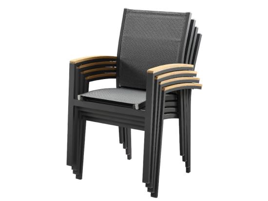 Vente Unique Lot De 2 Fauteuils De Jardin Empilables En Aluminium Et Textilène - Anthracite Et Accoudoirs Acacia - TAIPIVAI De MYLIA