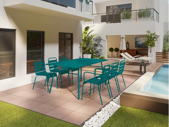 Vente Unique Lot De 2 Fauteuils De Jardin Empilables En Métal - Bleu Canard - MIRMANDE De MYLIA