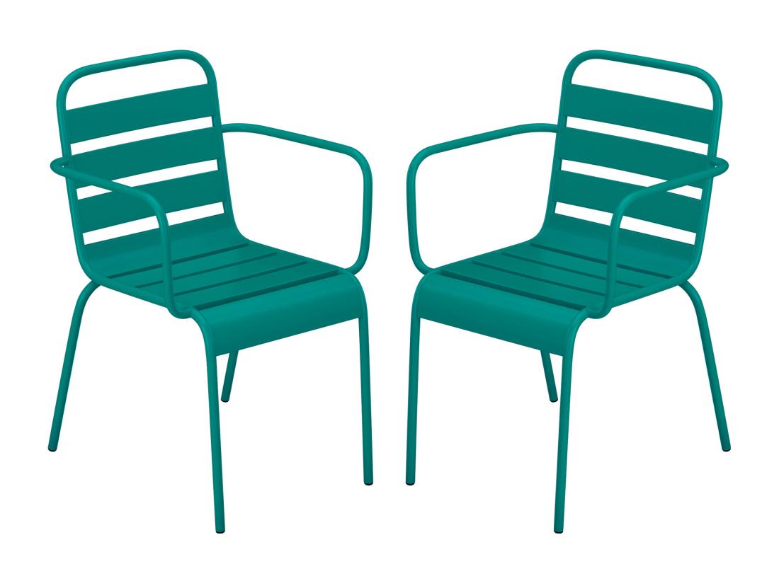vente unique Lot de 2 fauteuils de jardin empilables en métal - Bleu canard - MIRMANDE de MYLIA