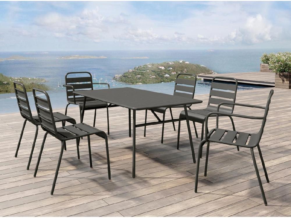 Vente Unique Lot De 2 Fauteuils De Jardin Empilables En Métal - Gris Anthracite - MIRMANDE De MYLIA