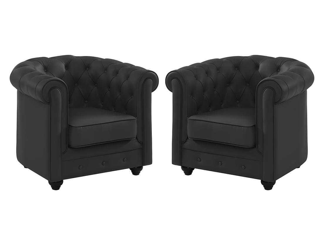 Vente Unique Lot De 2 Fauteuils En Cuir De Buffle CHESTERFIELD - Noir