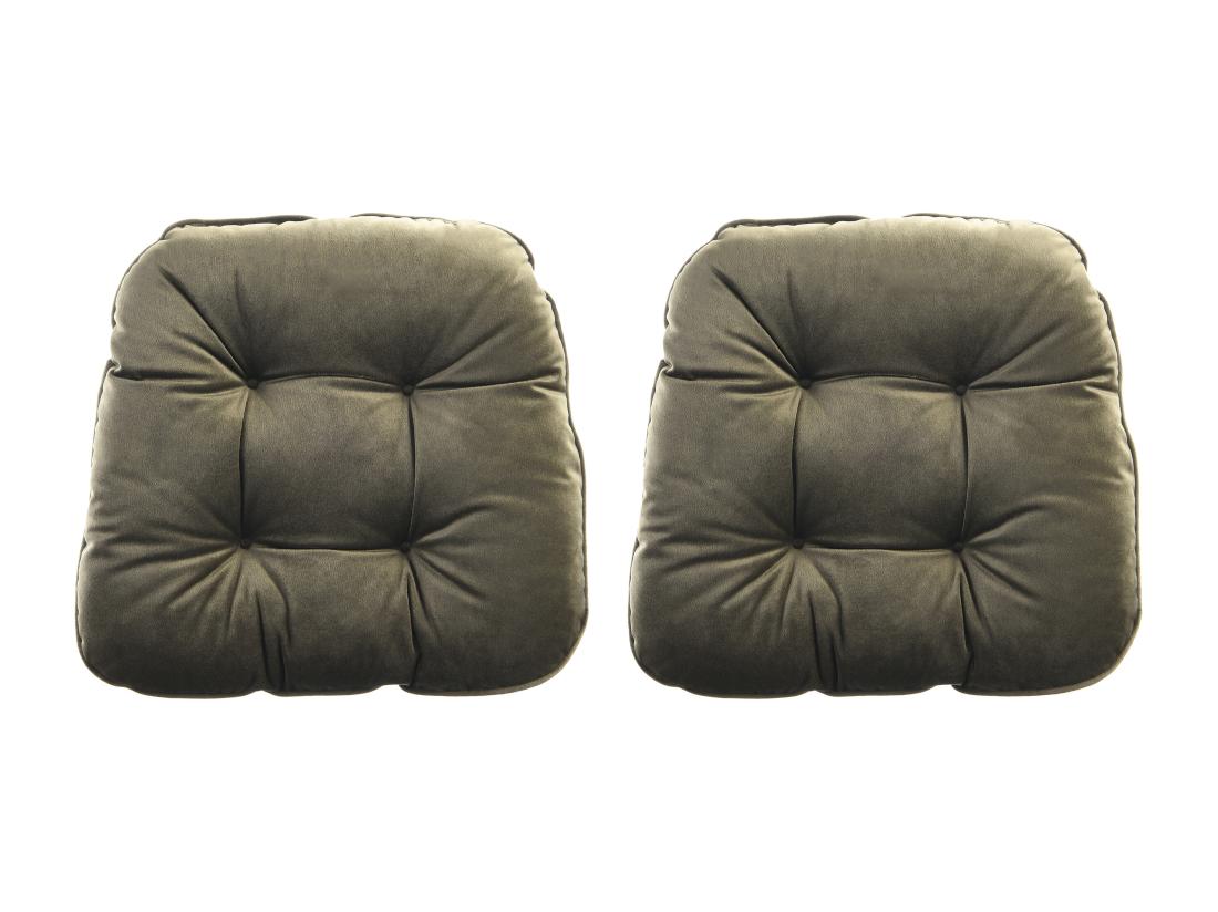 vente unique Lot de 2 galettes de chaise matelassées réversibles - 40 x 40 cm - Vert kaki et gris clair - DOLASO