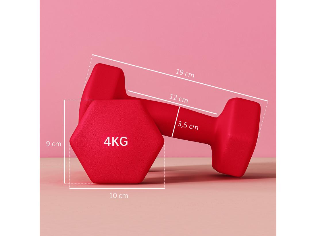 Vente Unique Lot De 2 Haltères Hexagonales 2 X 4 Kg - Poignée Antidérapante - Métal PVC Rouge
