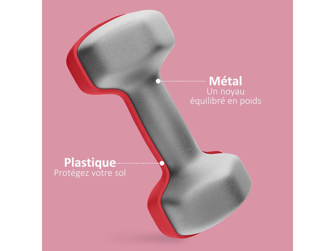 Vente Unique Lot De 2 Haltères Hexagonales 2 X 4 Kg - Poignée Antidérapante - Métal PVC Rouge
