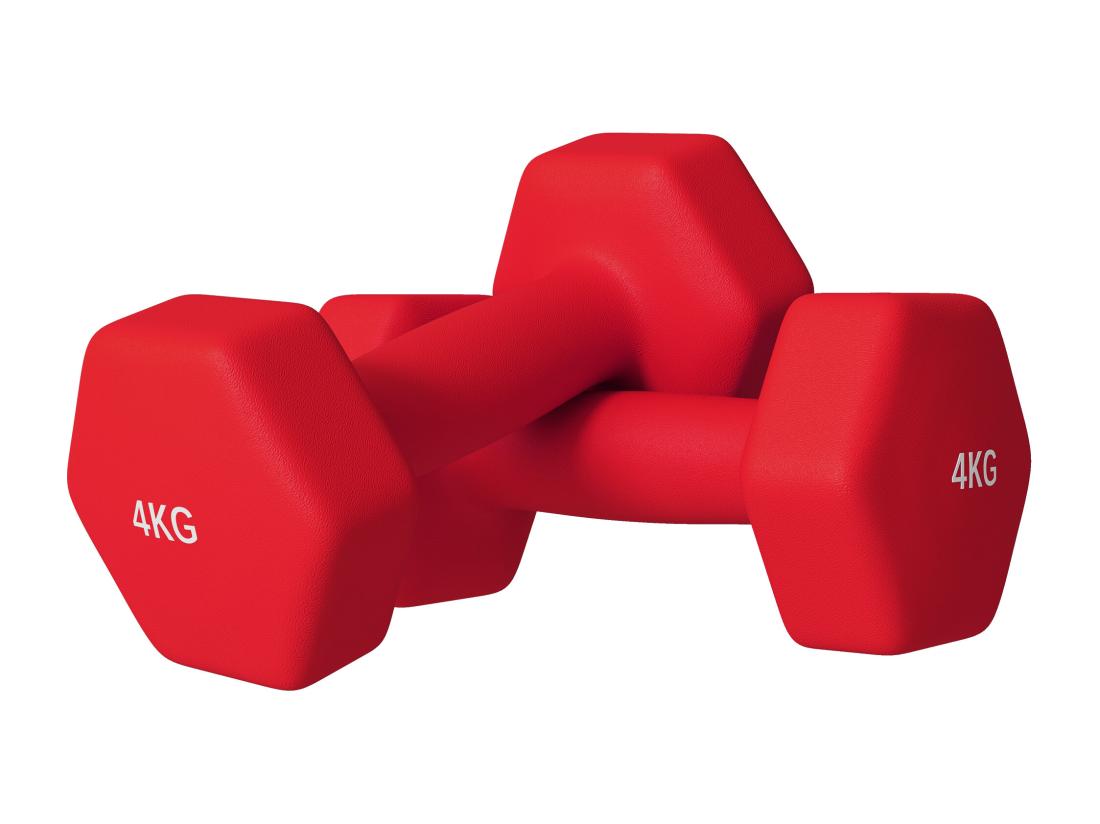 vente unique Lot de 2 haltères hexagonales 2 x 4 Kg - poignée antidérapante - métal PVC rouge