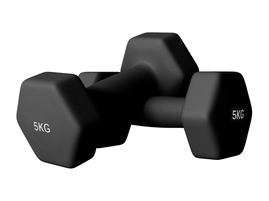Vente Unique Lot De 2 Haltères Hexagonales 2 X 5 Kg - Poignée Antidérapante - Métal PVC Noir