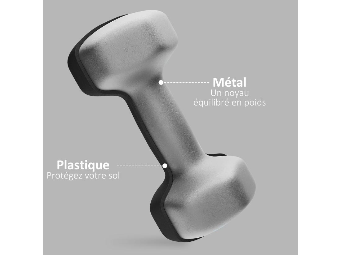 vente unique Lot de 2 haltères hexagonales 2 x 5 Kg - poignée antidérapante - métal PVC noir