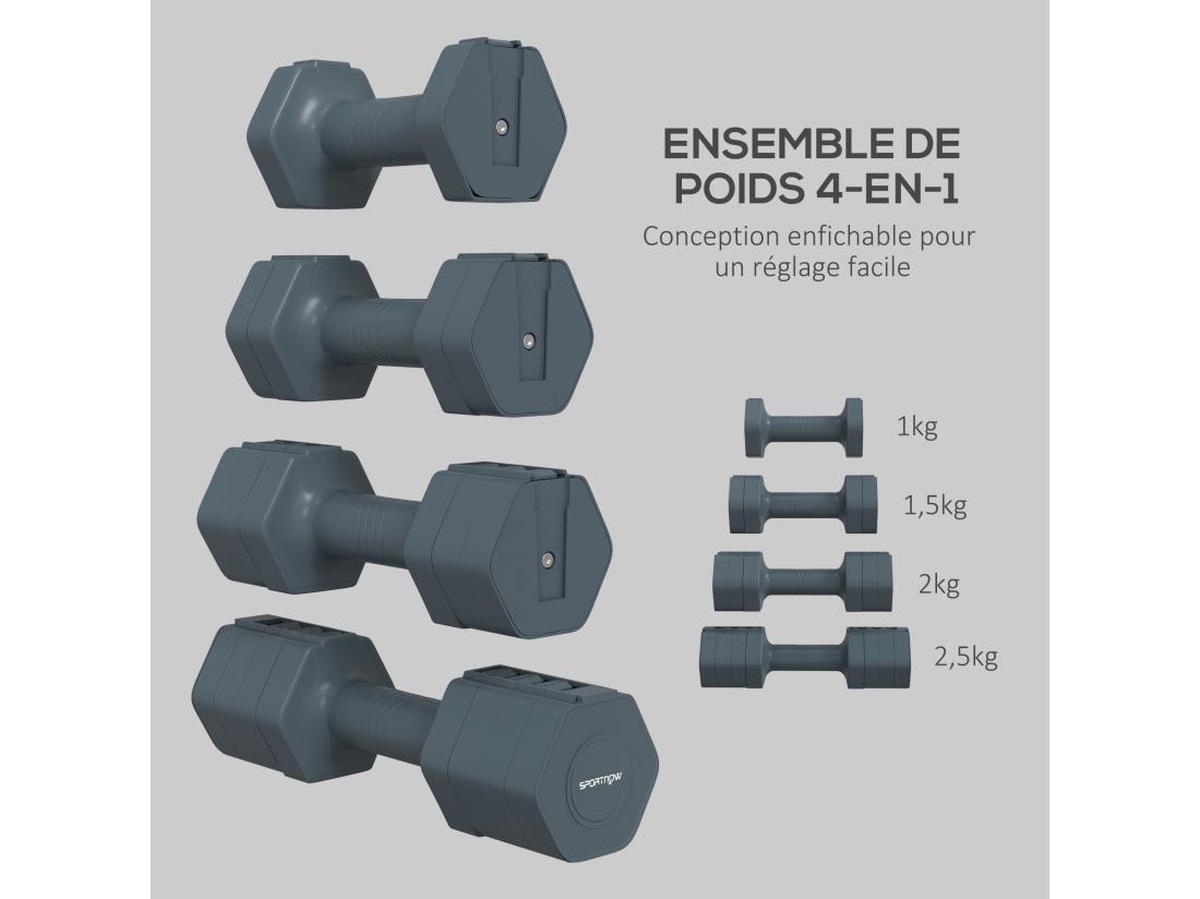 Vente Unique Lot De 2 Haltères Réglables Hexagonales Avec Poignée Antidérapante Pour L'entraînement à Domicile 2 X 2.5kg Gris