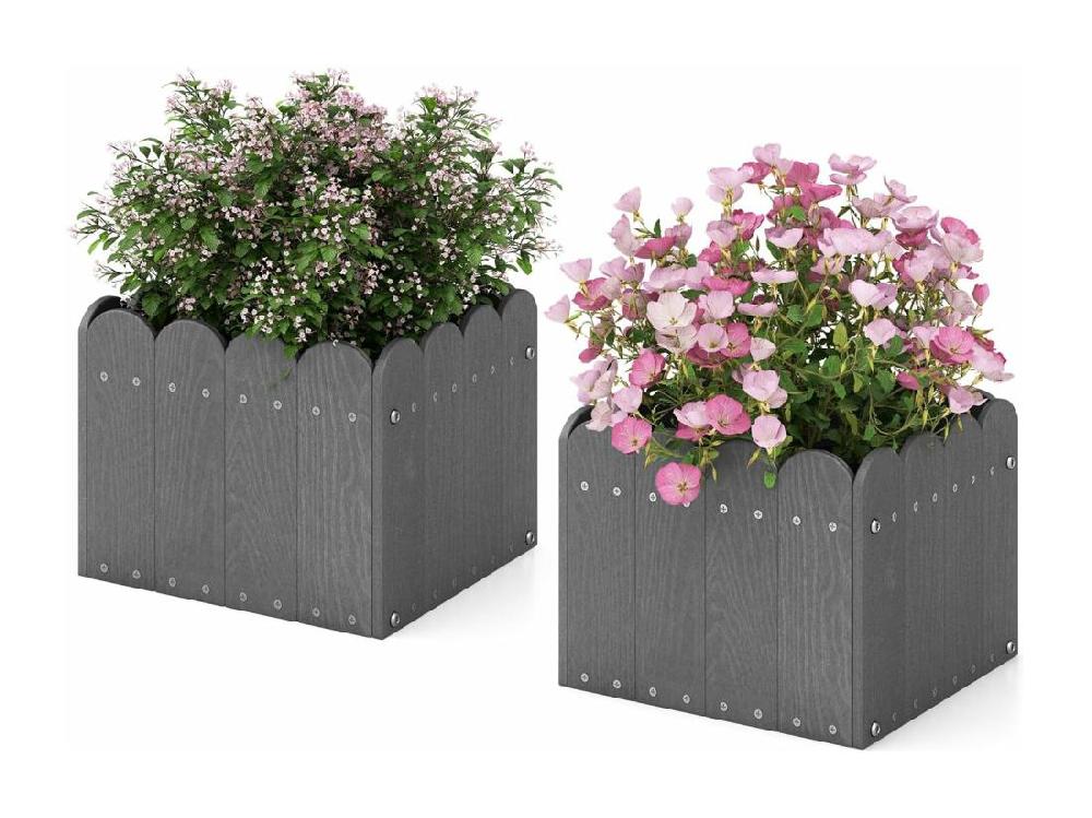 Vente Unique Lot De 2 Jardinière Carrées En HDPE Résistant Aux Intempéries Lit De Jardin Surélevé Avec Trous De Drainage Pour Culture Fruits Légumes Pour Patio Balcon 32 X 30 X 25 Cm (Gris)