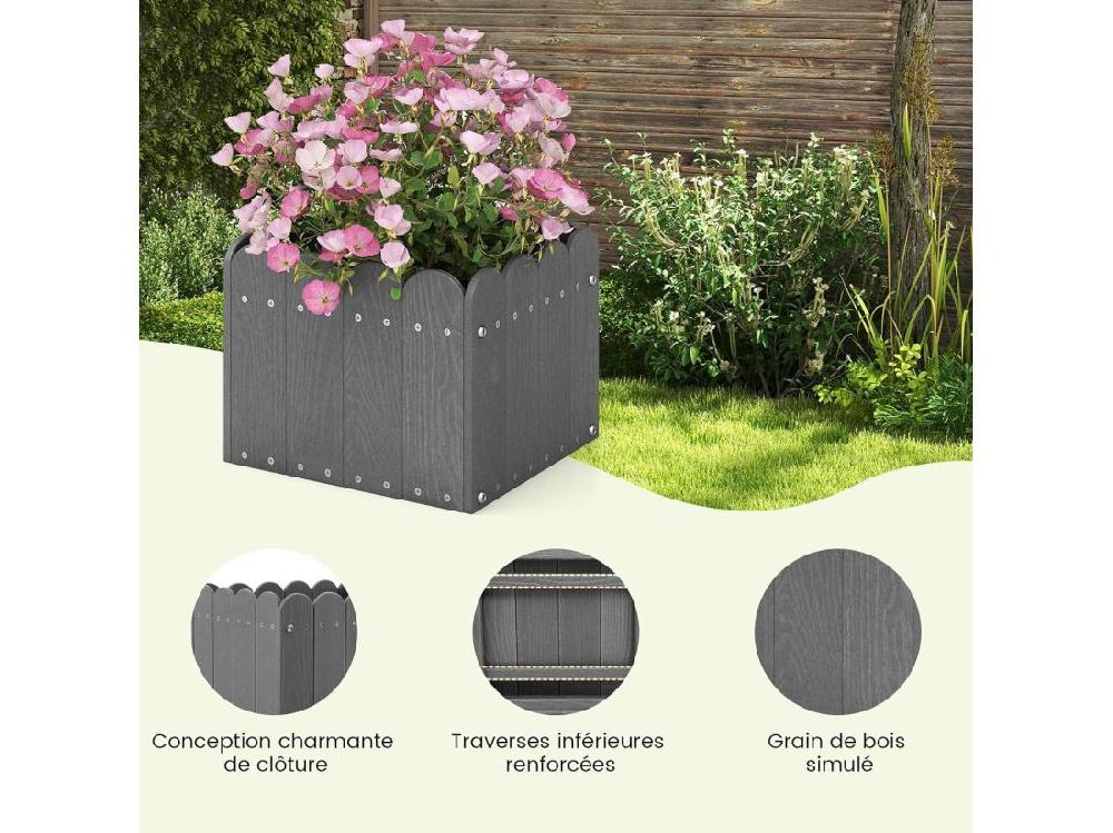 Vente Unique Lot De 2 Jardinière Carrées En HDPE Résistant Aux Intempéries Lit De Jardin Surélevé Avec Trous De Drainage Pour Culture Fruits Légumes Pour Patio Balcon 32 X 30 X 25 Cm (Gris)