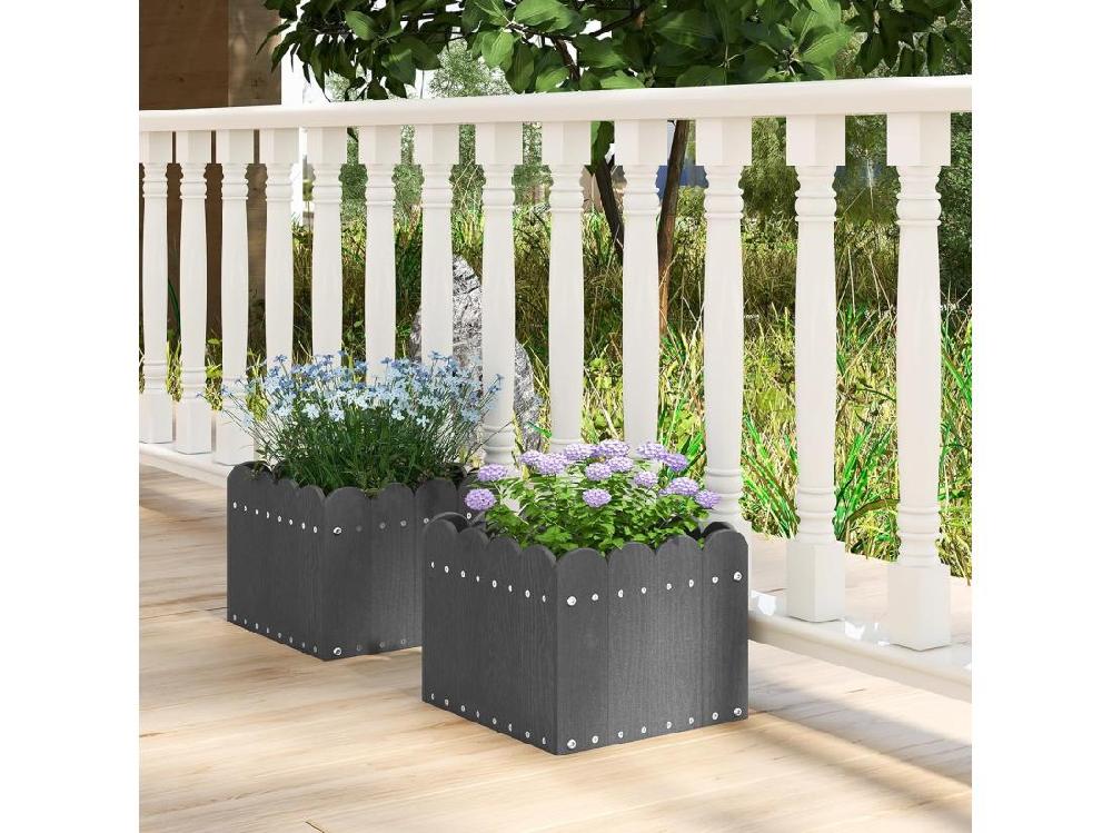 vente unique Lot de 2 Jardinière Carrées en HDPE Résistant aux Intempéries Lit de Jardin Surélevé avec Trous de Drainage pour Culture Fruits Légumes pour Patio Balcon 32 x 30 x 25 cm (Gris)