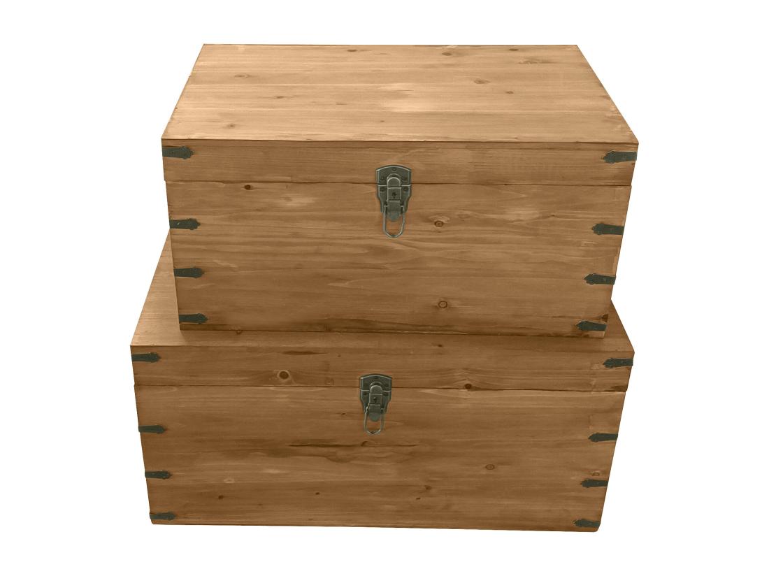 Vente Unique Lot De 2 Malles En Bois De Sapin Et MDF - L. 70 X P. 46 X H. 35 Cm Et L. 60 X P. 38 X H. 30 Cm - Naturel - MALOUEN