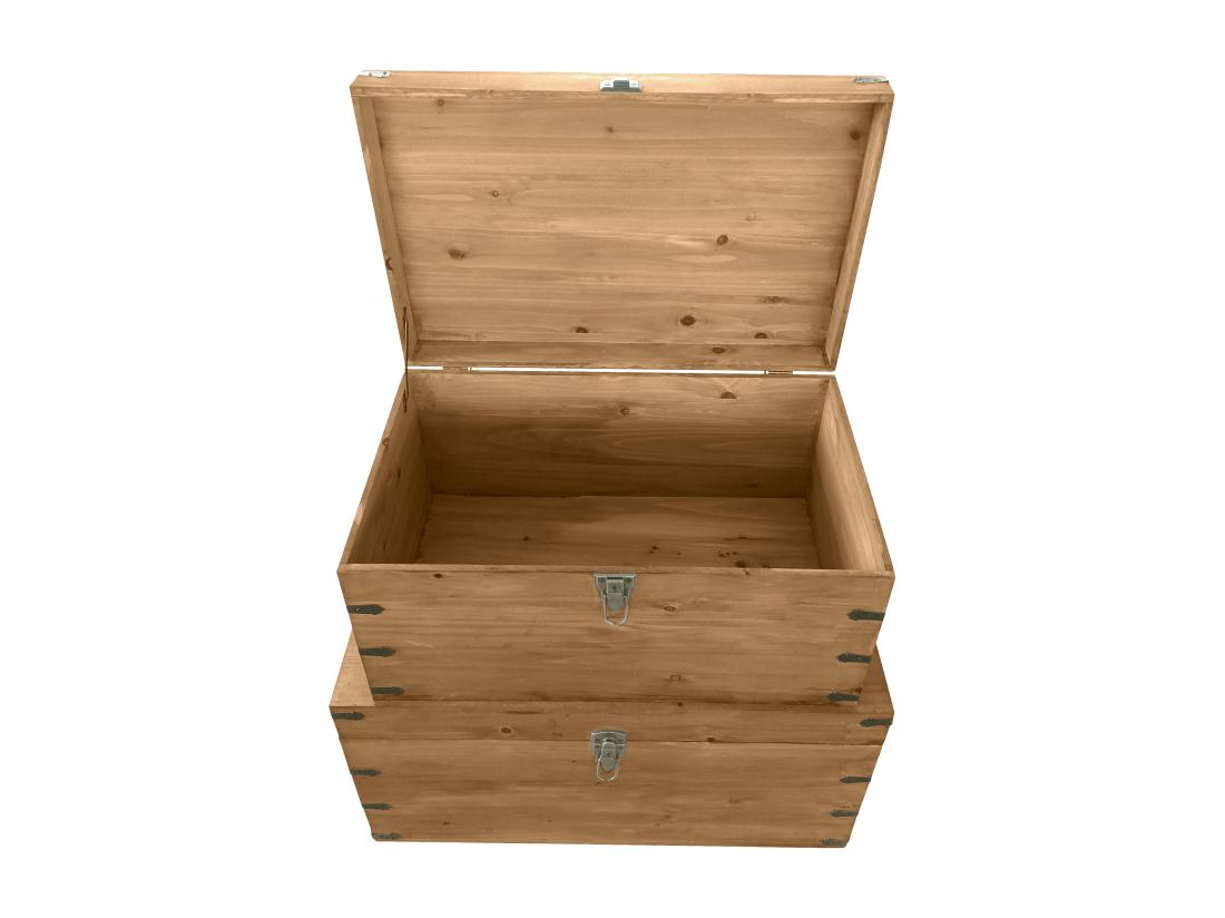 Vente Unique Lot De 2 Malles En Bois De Sapin Et MDF - L. 70 X P. 46 X H. 35 Cm Et L. 60 X P. 38 X H. 30 Cm - Naturel - MALOUEN