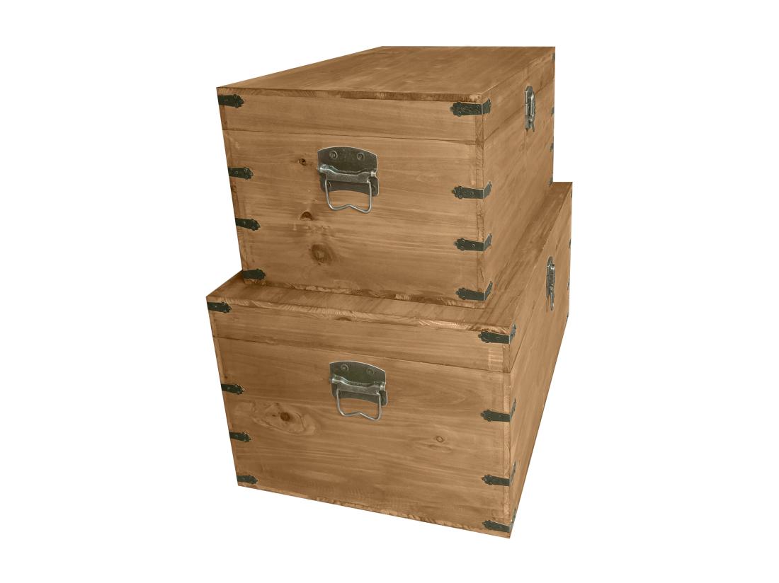 Vente Unique Lot De 2 Malles En Bois De Sapin Et MDF - L. 70 X P. 46 X H. 35 Cm Et L. 60 X P. 38 X H. 30 Cm - Naturel - MALOUEN