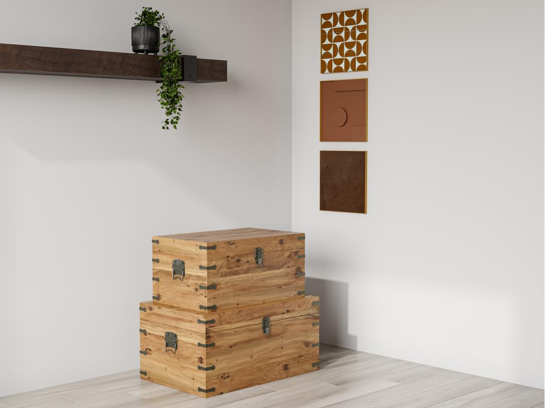 vente unique Lot de 2 malles en bois de sapin et MDF - L. 70 x P. 46 x H. 35 cm et L. 60 x P. 38 x H. 30 cm - Naturel - MALOUEN vente unique Lot de 2 malles en bois de sapin et MDF - L. 70 x P. 46 x H. 35 cm et L. 60 x P. 38 x H. 30 cm - Naturel - MALOUEN