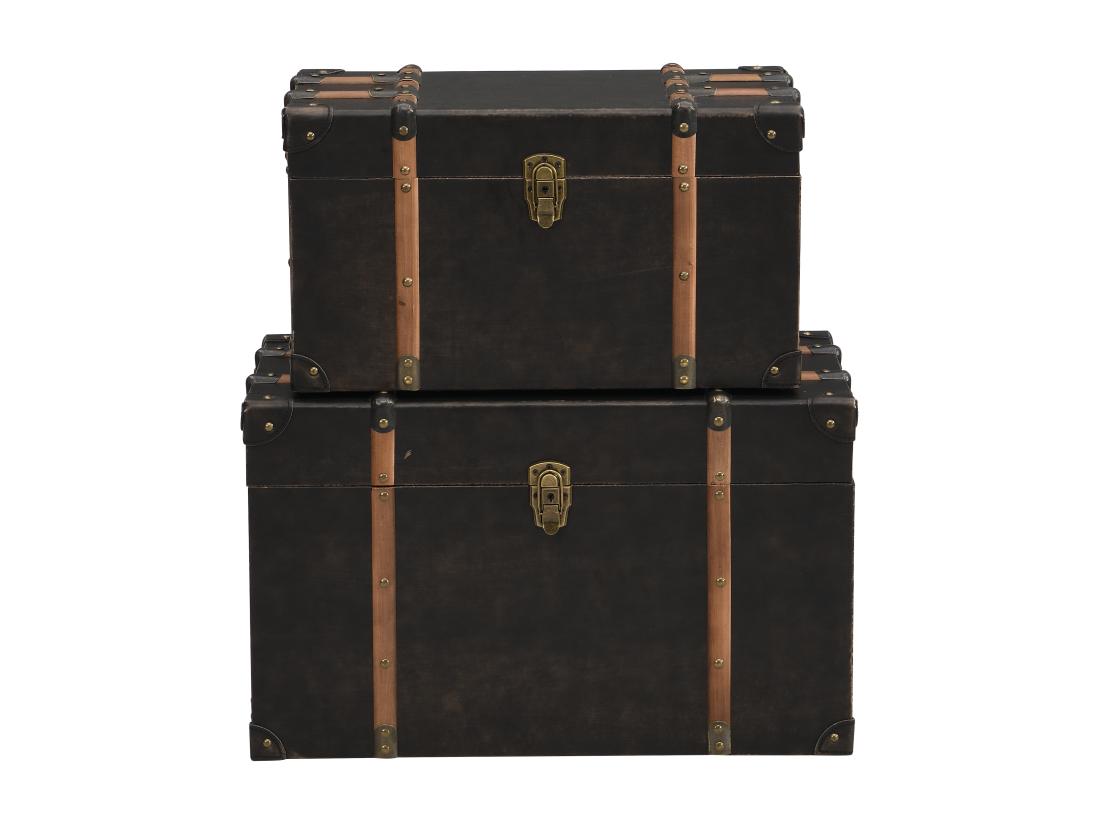 Vente Unique Lot De 2 Malles En Bois Et MDF - Revêtement En Simili - L. 64 X P. 39 X H. 34 Cm Et L. 54 X P. 30 X H. 30 Cm - Marron Foncé - MAHALIA