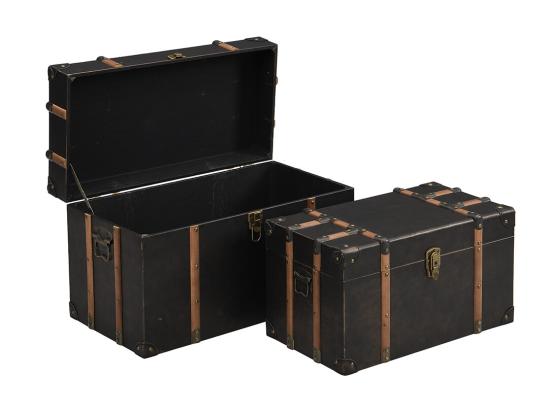 Vente Unique Lot De 2 Malles En Bois Et MDF - Revêtement En Simili - L. 64 X P. 39 X H. 34 Cm Et L. 54 X P. 30 X H. 30 Cm - Marron Foncé - MAHALIA