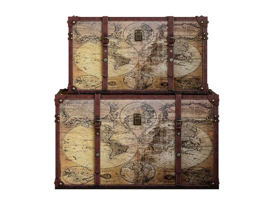 Vente Unique Lot De 2 Malles En Bois Motif Carte Du Monde - L. 69 X P. 43 X H. 40 Cm Et L. 59 X P. 36 X H. 33 Cm - Marron - AVENTURA