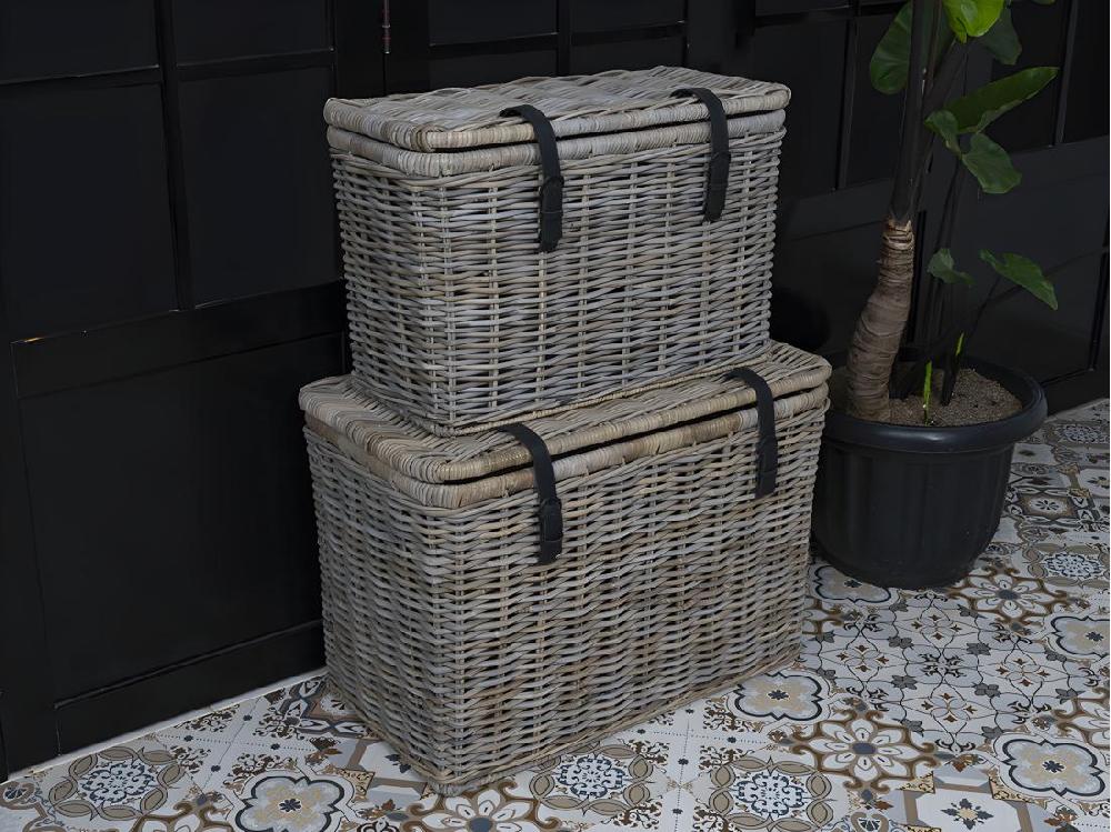 Vente Unique Lot De 2 Malles En Kubu NEFTA - L80 X P45 X H55 Cm Et L70 X P35 X H45 Cm - Gris Naturel