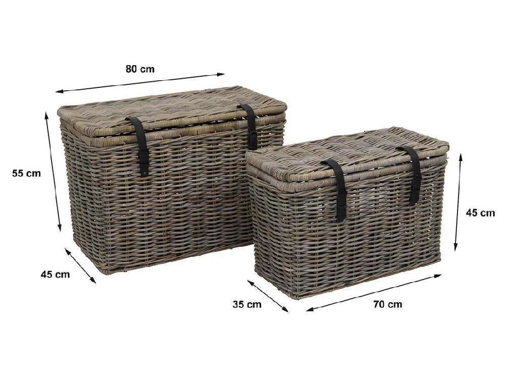 Vente Unique Lot De 2 Malles En Kubu NEFTA - L80 X P45 X H55 Cm Et L70 X P35 X H45 Cm - Gris Naturel