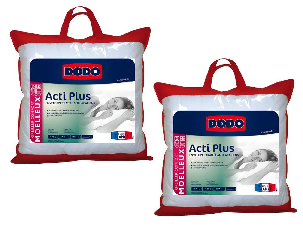 vente unique Lot de 2 oreillers DODO anti allergies - 65x65 cm - ACTI PLUS II
