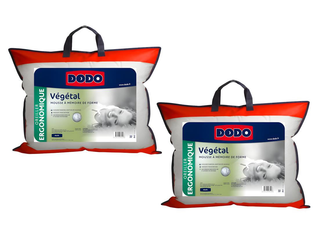vente unique Lot de 2 oreillers DODO ergonomiques à mémoire de forme - 45x70 cm - VEGETAL