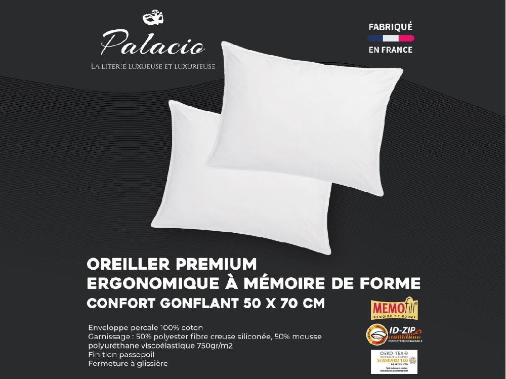 Vente Unique Lot De 2 Oreillers Mémoire De Forme Mémofill 50 X 70 Cm - Percale De Coton - 91 Fils/cm² - 750 Gr - Blanc - AUXENCE