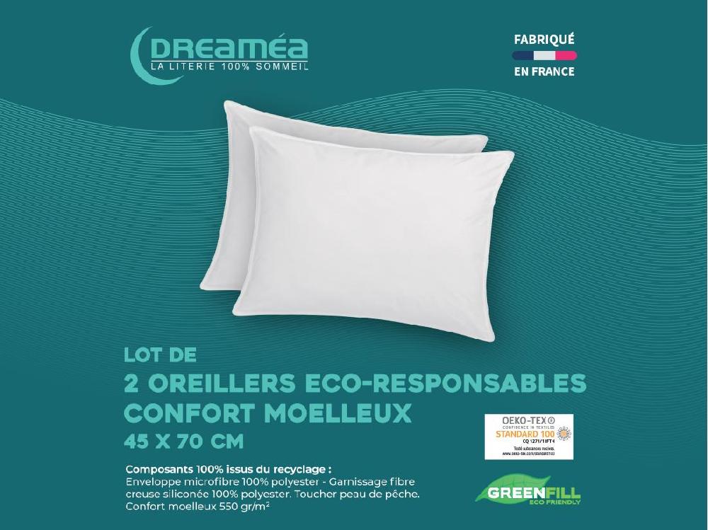 Vente Unique Lot De 2 Oreillers Recyclés 45 X 70 Cm De DREAMEA - Enveloppe 100% Microfibre - ROSA