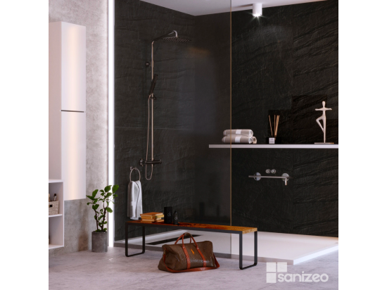 Vente Unique Lot De 2 Panneaux D'Habillage Pour Douche Et Baignoire L120*l120*0.4 Cm Effet Effet Pierre Noire Manson By SANIZÉO