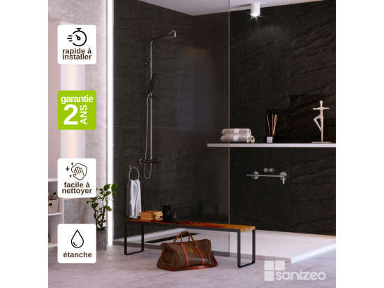 Vente Unique Lot De 2 Panneaux D'Habillage Pour Douche Et Baignoire L120*l120*0.4 Cm Effet Effet Pierre Noire Manson By SANIZÉO