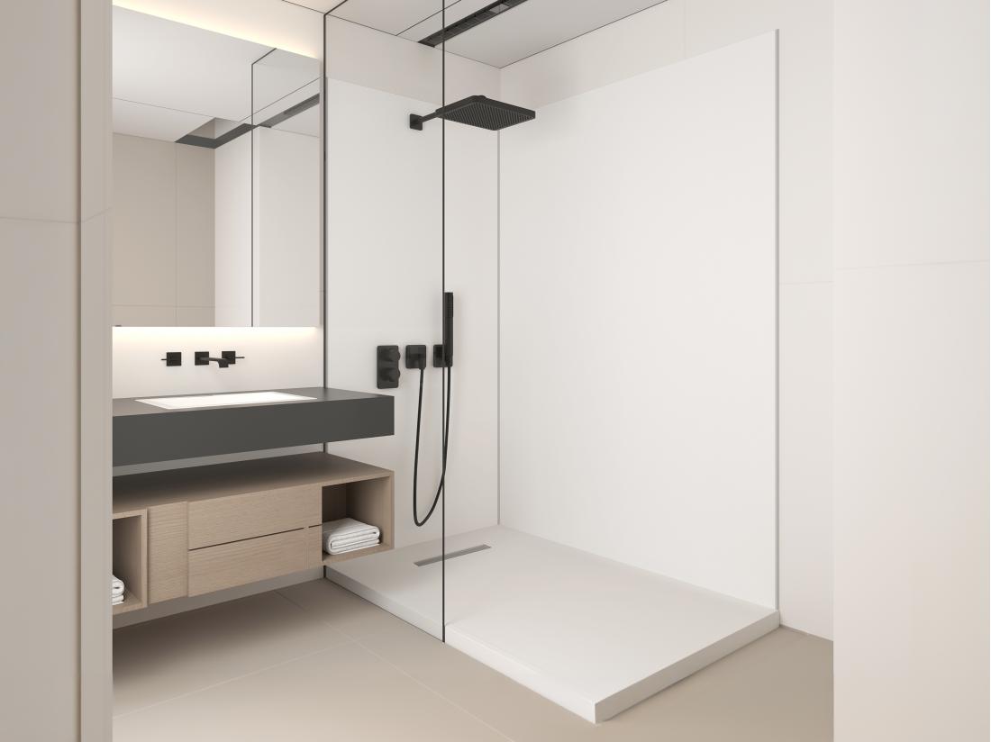 vente unique Lot de 2 panneaux muraux de douche blanc en aluminium avec profilés - L90 x L120 x H210 cm - ITZIAR