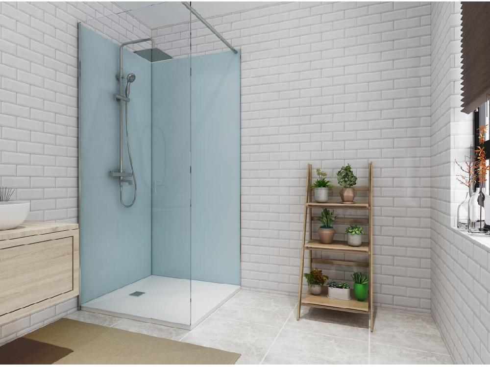 vente unique Lot de 2 panneaux muraux de douche bleu en aluminium avec profilés - 2 x L90 x H210 cm - ITZIAR