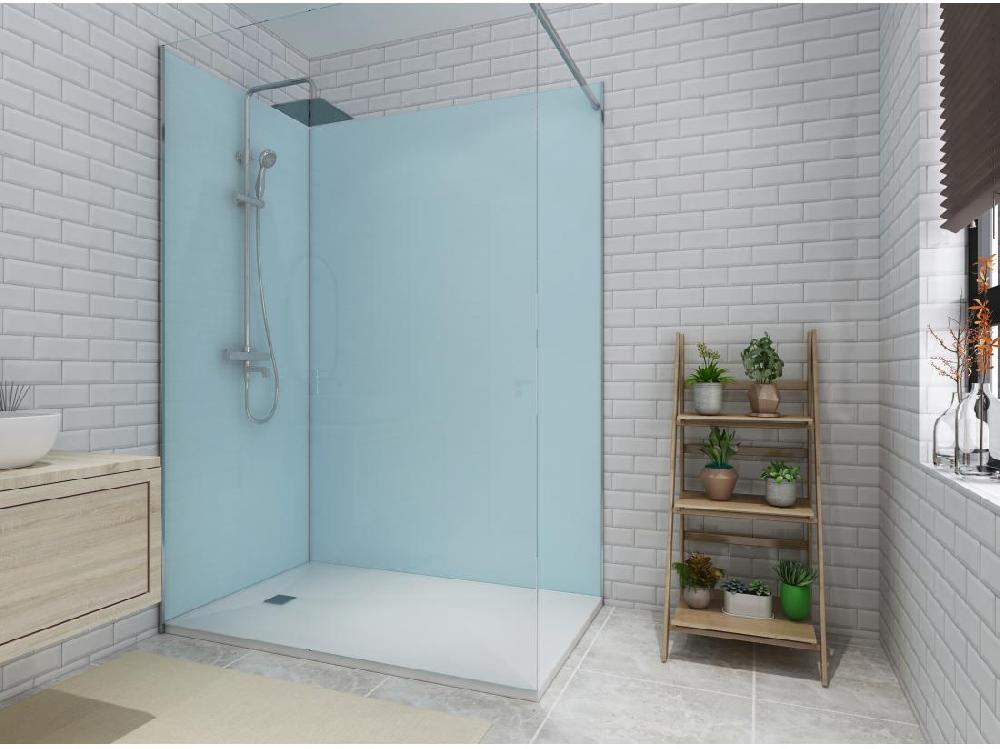 vente unique Lot de 2 panneaux muraux de douche bleu en aluminium avec profilés - L90 x L120 x H210 cm - ITZIAR