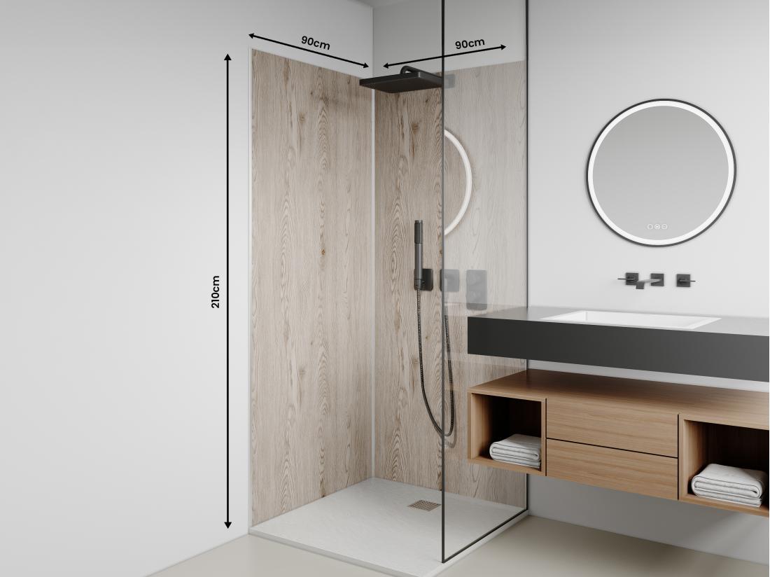 Vente Unique Lot De 2 Panneaux Muraux De Douche Effet Bois Clair En Aluminium Avec Profilés - 2 X L90 X H210 Cm- ENEKO