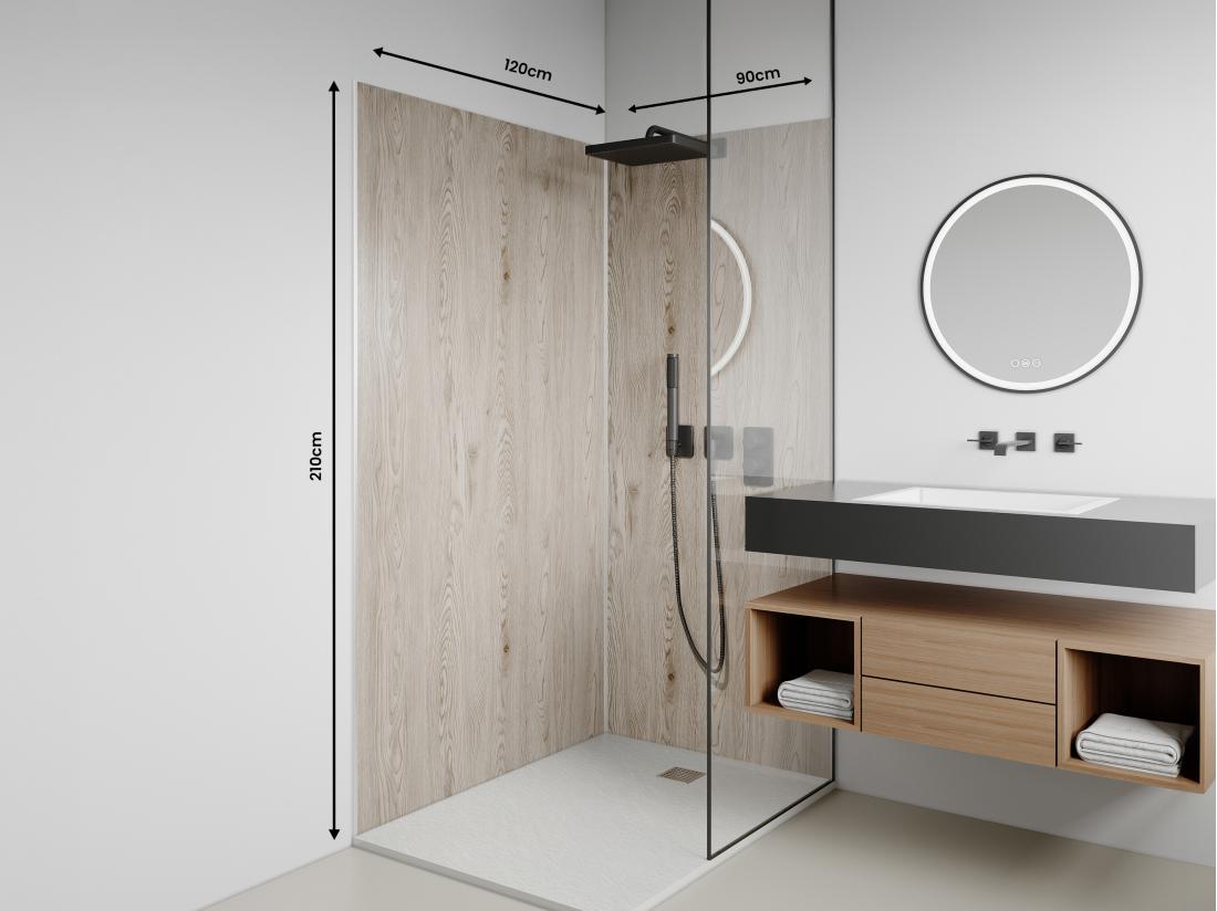 Vente Unique Lot De 2 Panneaux Muraux De Douche Effet Bois Clair En Aluminium Avec Profilés - L90 X L120 X H210 Cm - ENEKO