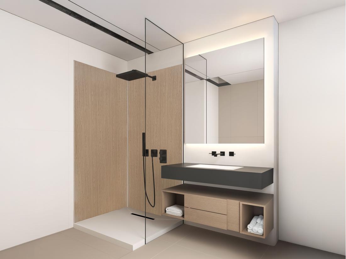 vente unique Lot de 2 panneaux muraux de douche effet bois en aluminium avec profilés - 2 x L90 x H210 cm ENEKO